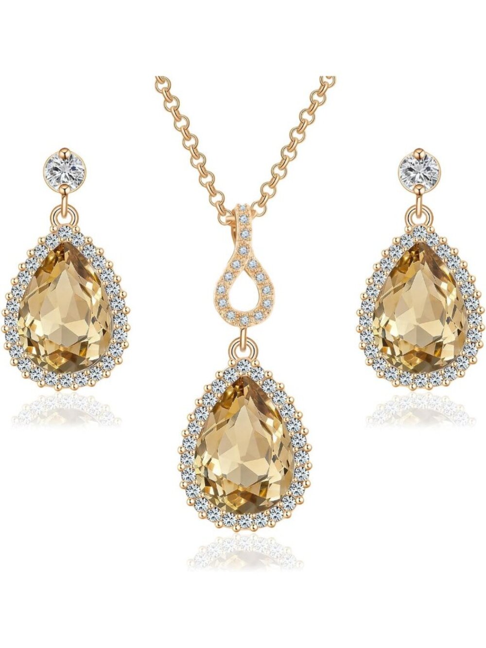 Elegant Austrian Crystal Teardrop Jewelry Set - Necklace & Earrings for Women